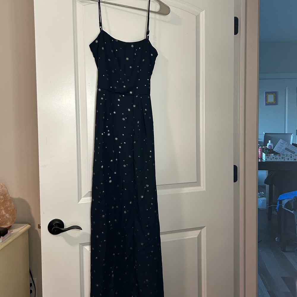Long navy dress with sliver star decals. Bought from Lucy in the Sky, never worn